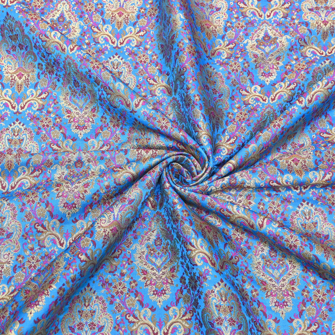 Satin Kimkhab Multi Brocade Fabric | Heavy Luxury Zari Woven Designer Fabric | RS0022-12