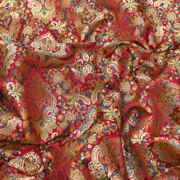 Satin Kimkhab Multi Brocade Fabric | Heavy Luxury Zari Woven Designer Fabric | RS0022-13