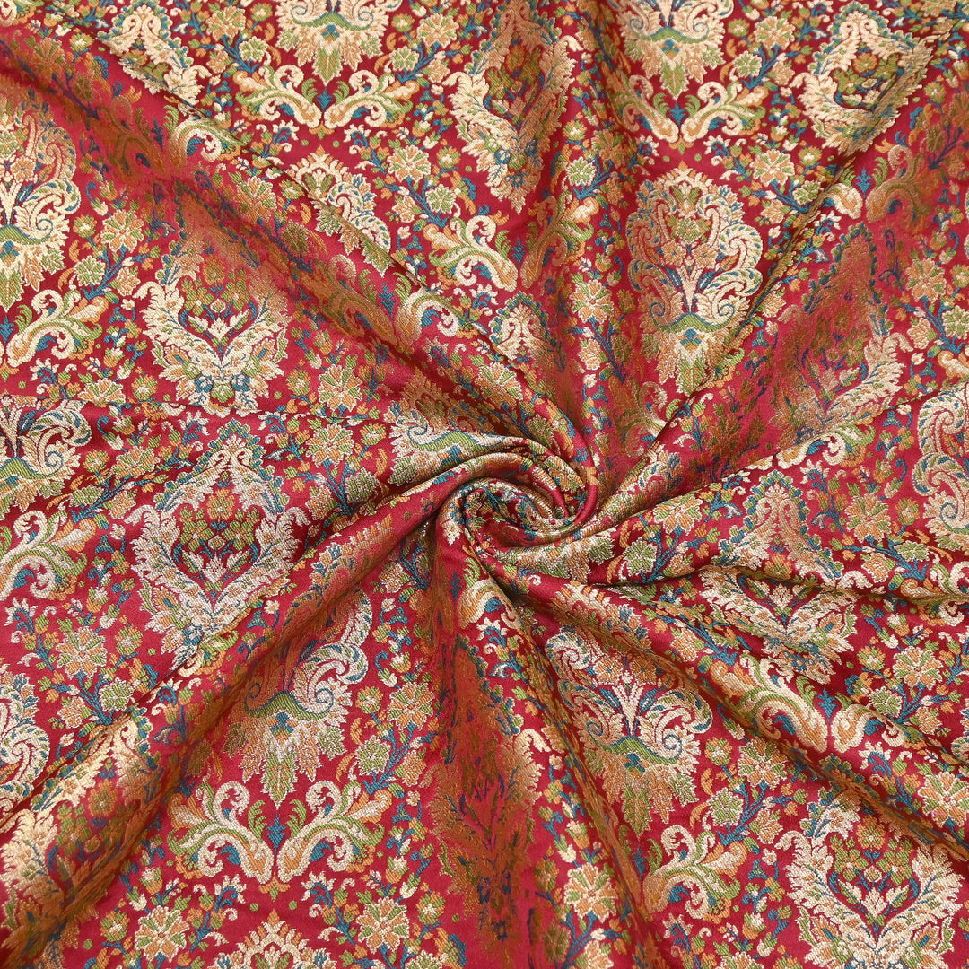 Satin Kimkhab Multi Brocade Fabric | Heavy Luxury Zari Woven Designer Fabric | RS0022-13