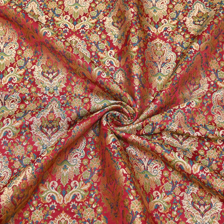 Satin Kimkhab Multi Brocade Fabric | Heavy Luxury Zari Woven Designer Fabric | RS0022-13