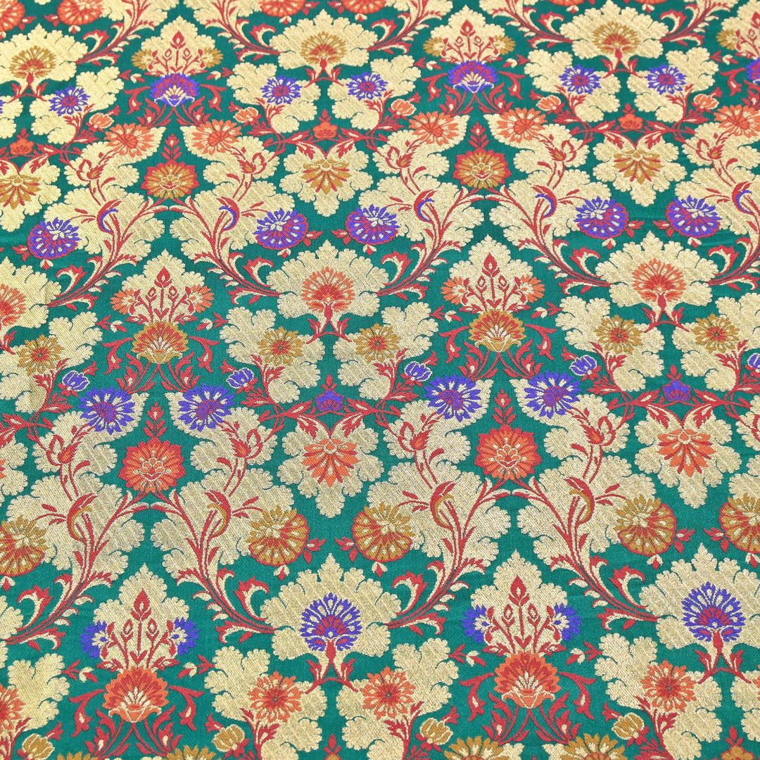 Satin Kimkhab Multi Brocade Fabric | Heavy Luxury Zari Woven Designer Fabric | RS0022-14