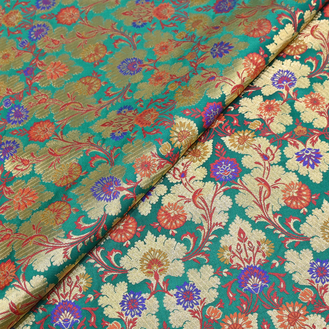 Satin Kimkhab Multi Brocade Fabric | Heavy Luxury Zari Woven Designer Fabric | RS0022-14