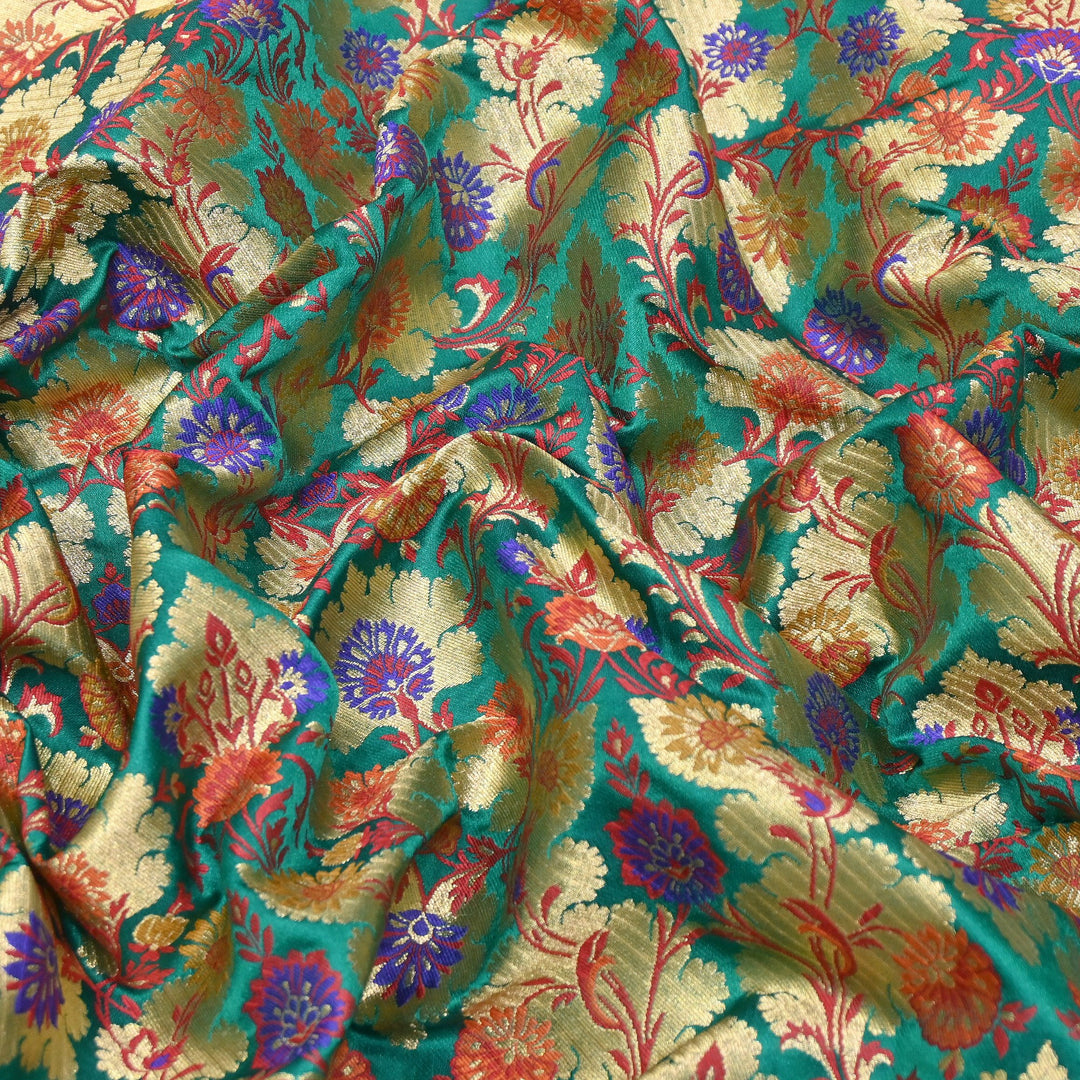 Satin Kimkhab Multi Brocade Fabric | Heavy Luxury Zari Woven Designer Fabric | RS0022-14