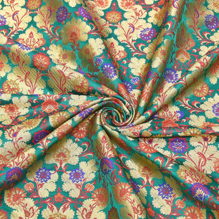 Satin Kimkhab Multi Brocade Fabric | Heavy Luxury Zari Woven Designer Fabric | RS0022-14