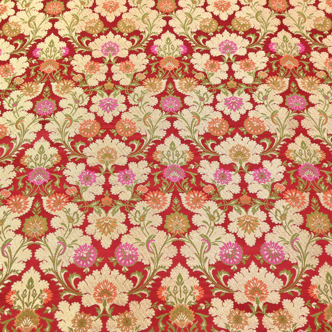 Satin Kimkhab Multi Brocade Fabric | Heavy Luxury Zari Woven Designer Fabric | RS0022-15
