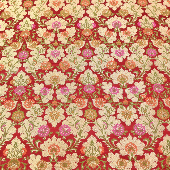 Satin Kimkhab Multi Brocade Fabric | Heavy Luxury Zari Woven Designer Fabric | RS0022-15