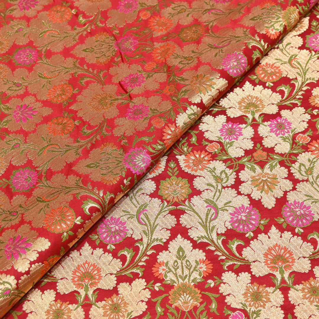 Satin Kimkhab Multi Brocade Fabric | Heavy Luxury Zari Woven Designer Fabric | RS0022-15