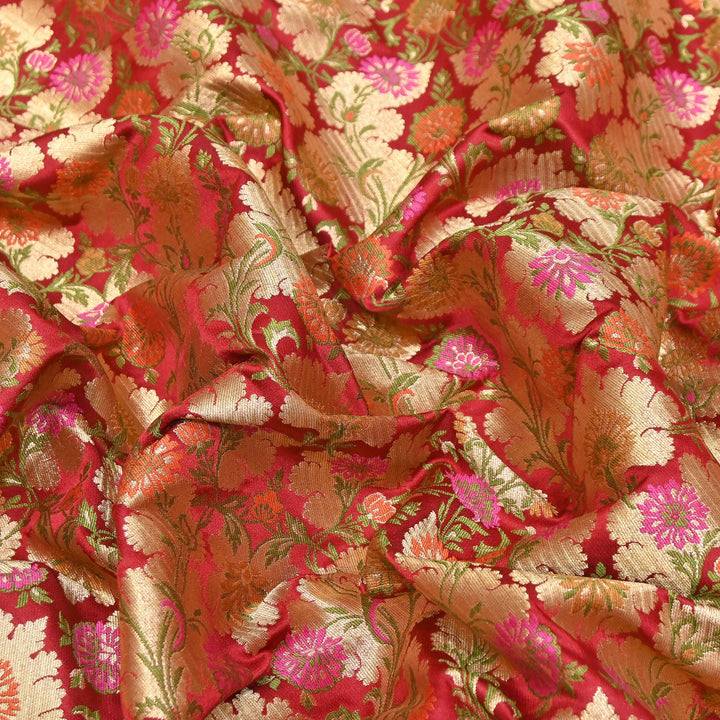 Satin Kimkhab Multi Brocade Fabric | Heavy Luxury Zari Woven Designer Fabric | RS0022-15