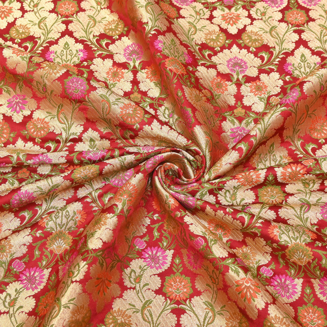 Satin Kimkhab Multi Brocade Fabric | Heavy Luxury Zari Woven Designer Fabric | RS0022-15