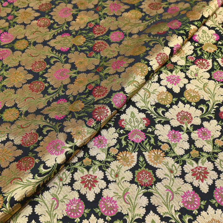 Satin Kimkhab Multi Brocade Fabric | Heavy Luxury Zari Woven Designer Fabric | RS0022-16
