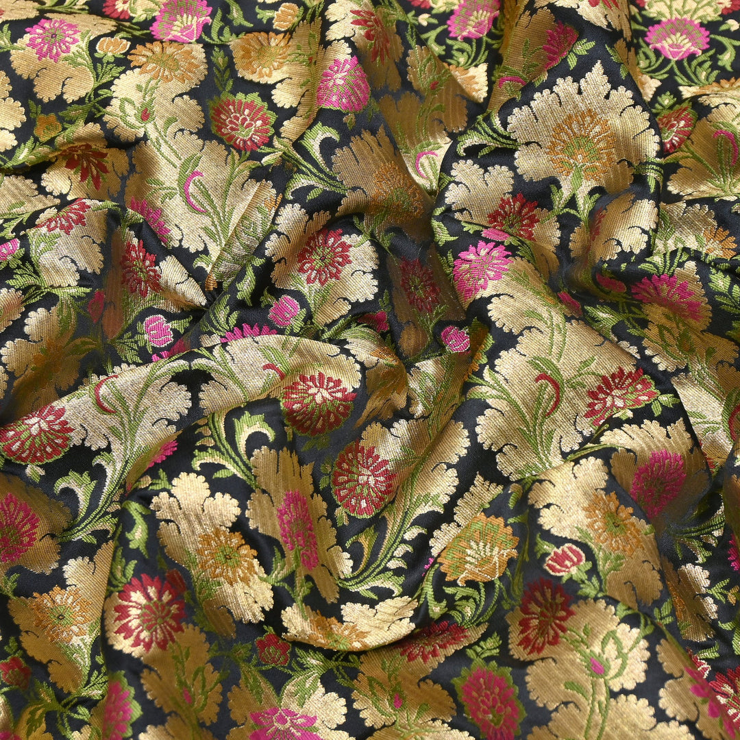 Satin Kimkhab Multi Brocade Fabric | Heavy Luxury Zari Woven Designer Fabric | RS0022-16