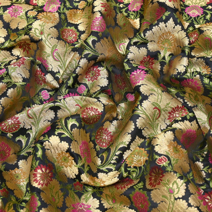 Satin Kimkhab Multi Brocade Fabric | Heavy Luxury Zari Woven Designer Fabric | RS0022-16