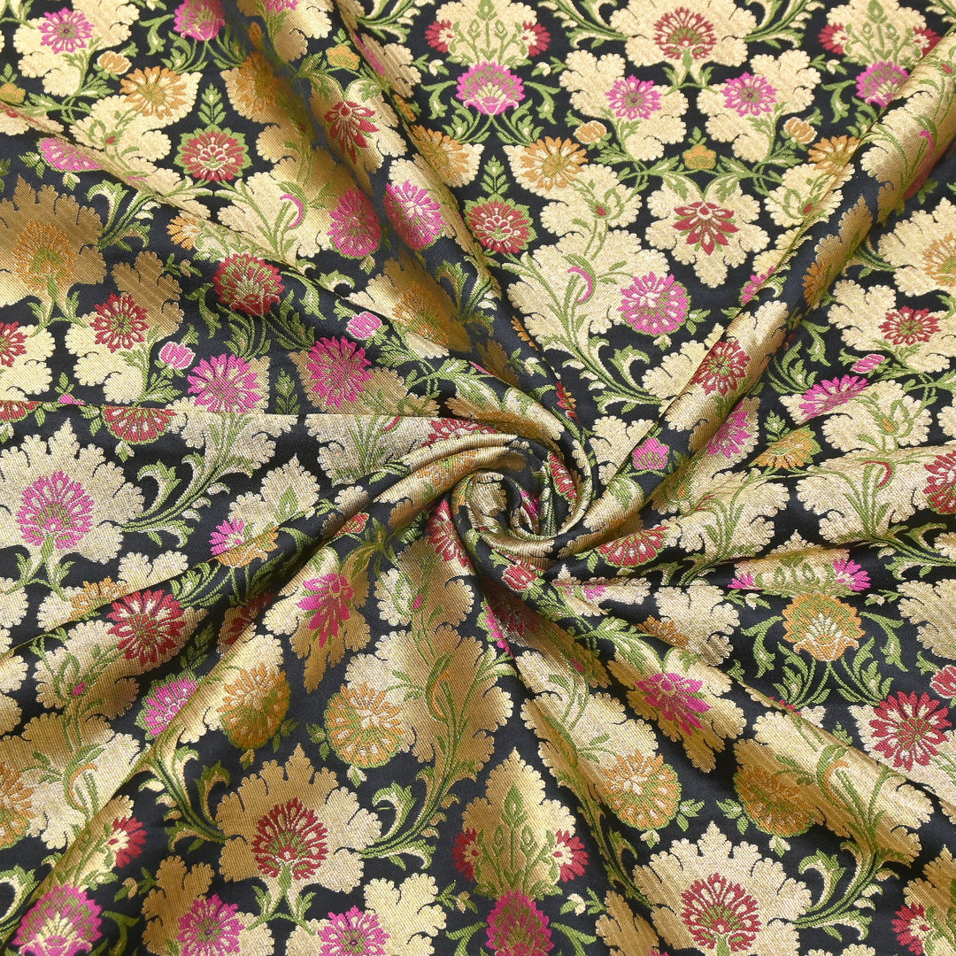 Satin Kimkhab Multi Brocade Fabric | Heavy Luxury Zari Woven Designer Fabric | RS0022-16