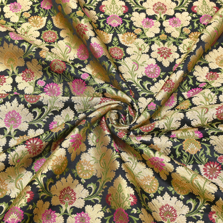 Satin Kimkhab Multi Brocade Fabric | Heavy Luxury Zari Woven Designer Fabric | RS0022-16
