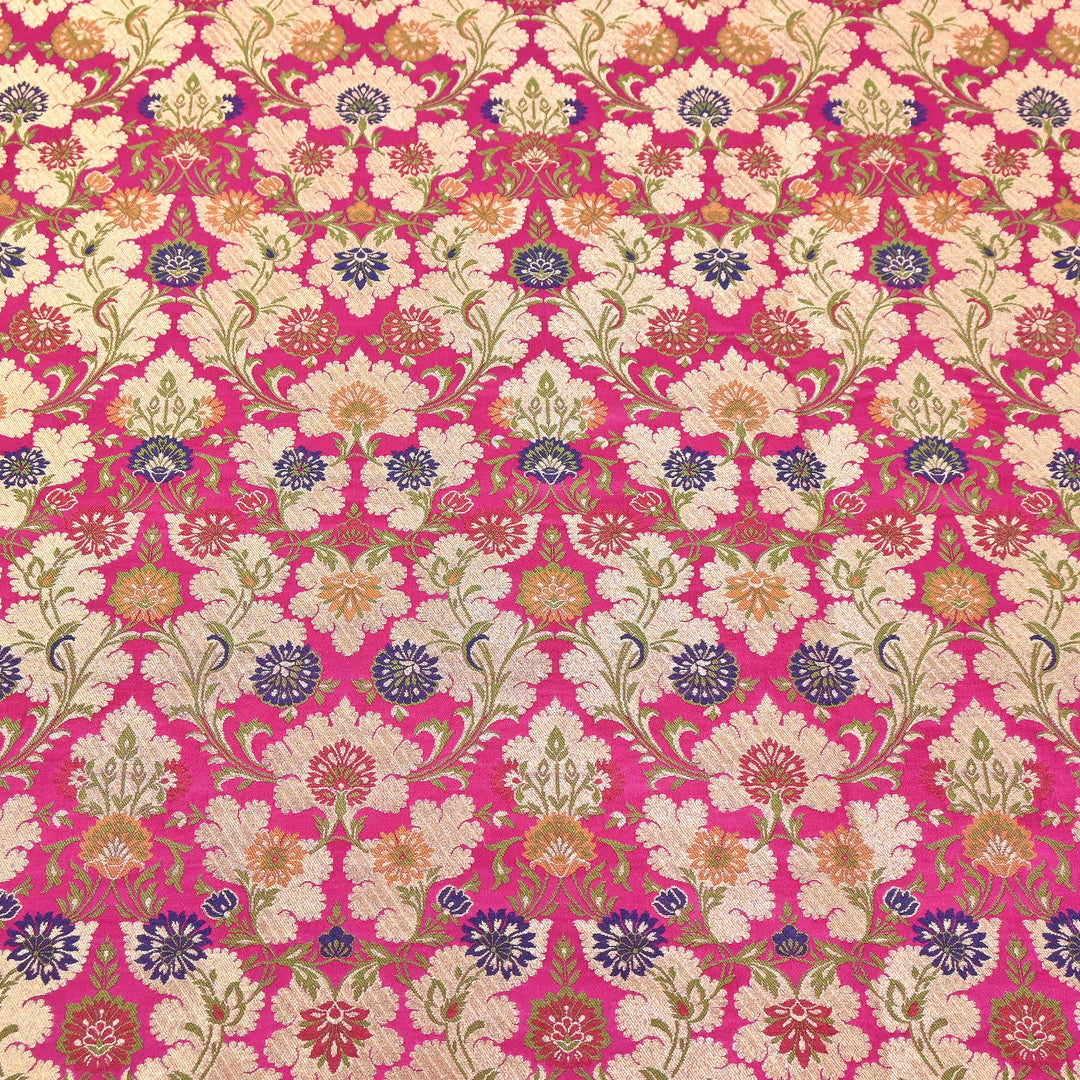 Satin Kimkhab Multi Brocade Fabric | Heavy Luxury Zari Woven Designer Fabric | RS0022-17