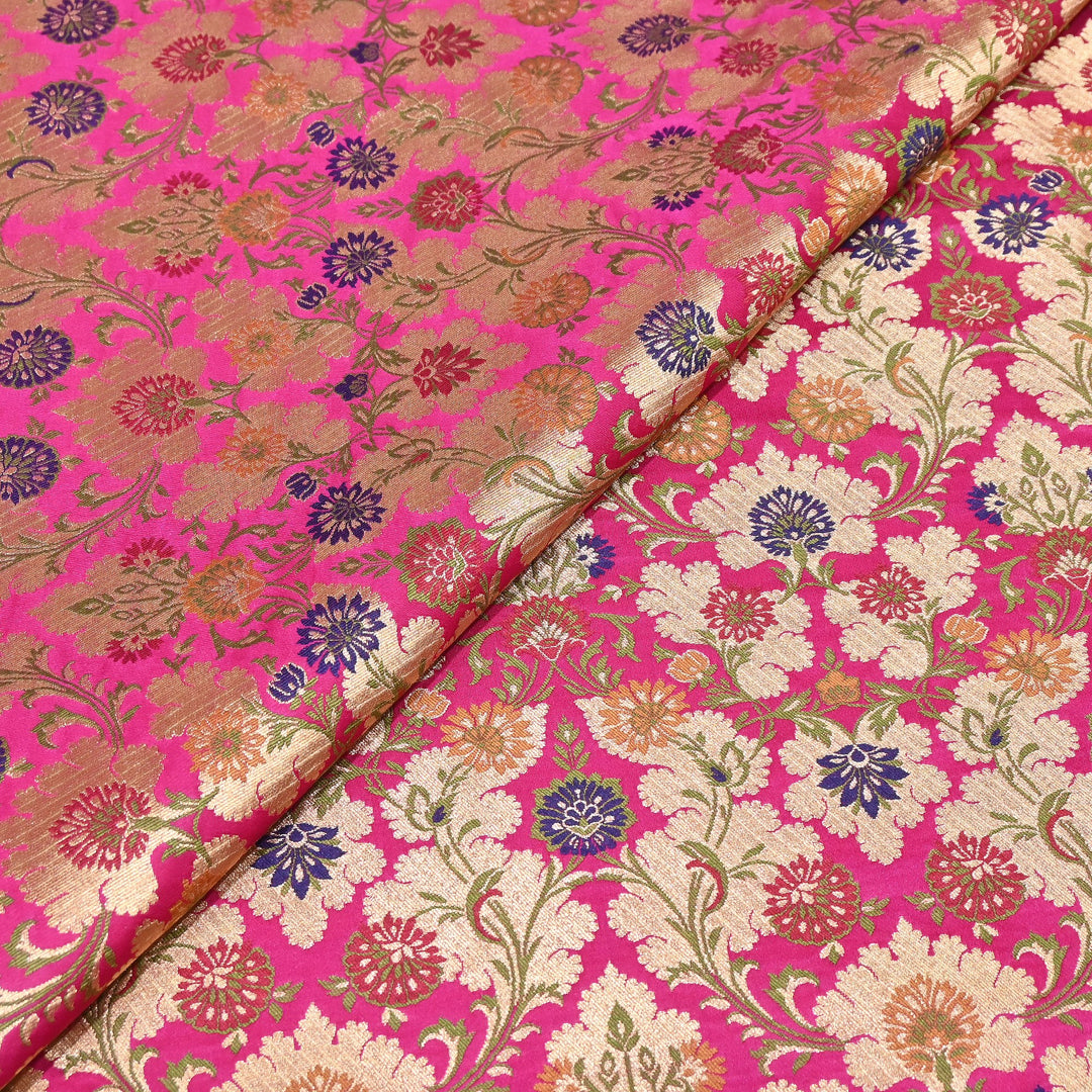 Satin Kimkhab Multi Brocade Fabric | Heavy Luxury Zari Woven Designer Fabric | RS0022-17