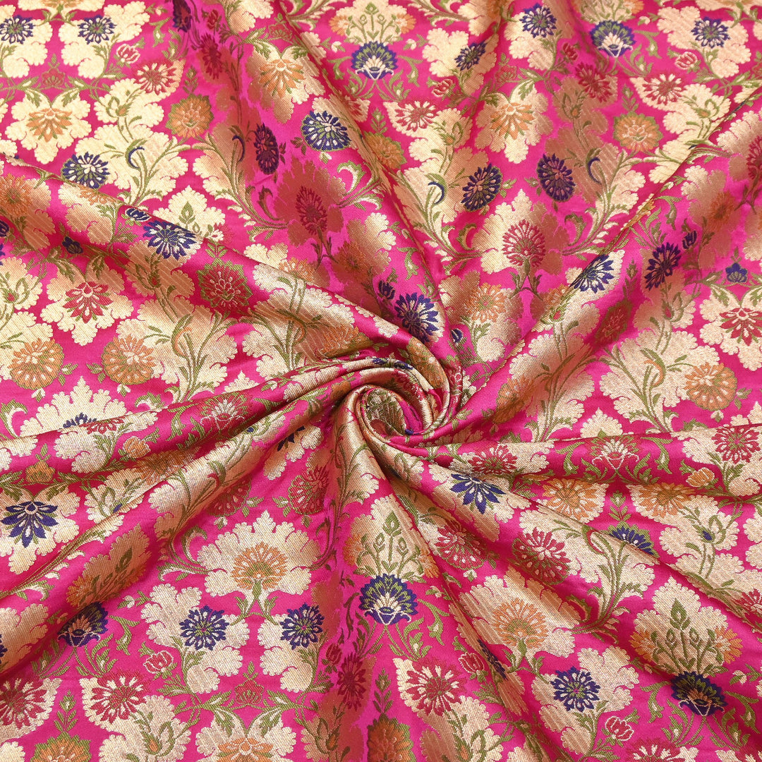 Satin Kimkhab Multi Brocade Fabric | Heavy Luxury Zari Woven Designer Fabric | RS0022-17