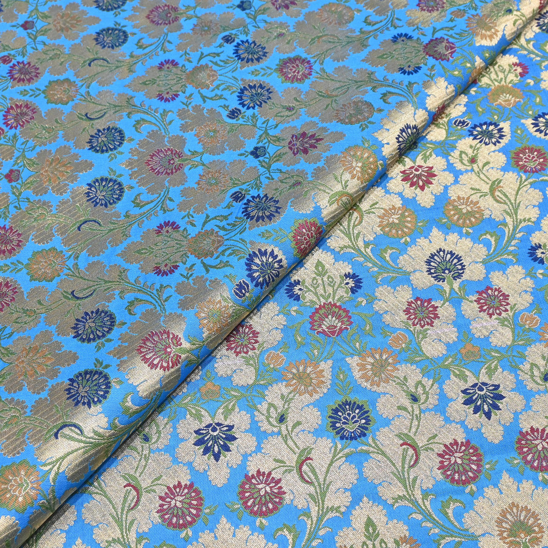 Satin Kimkhab Multi Brocade Fabric | Heavy Luxury Zari Woven Designer Fabric | RS0022-18