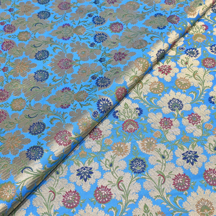 Satin Kimkhab Multi Brocade Fabric | Heavy Luxury Zari Woven Designer Fabric | RS0022-18