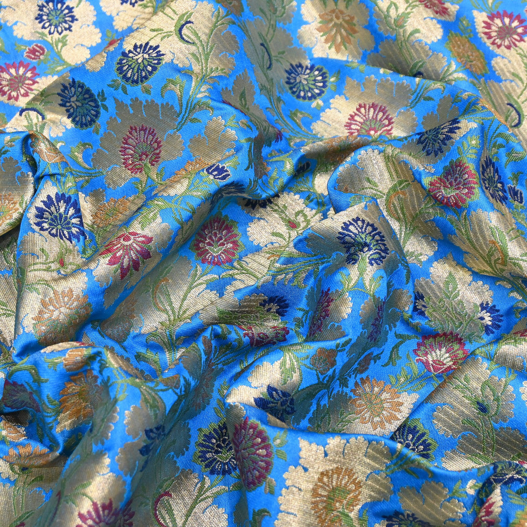 Satin Kimkhab Multi Brocade Fabric | Heavy Luxury Zari Woven Designer Fabric | RS0022-18