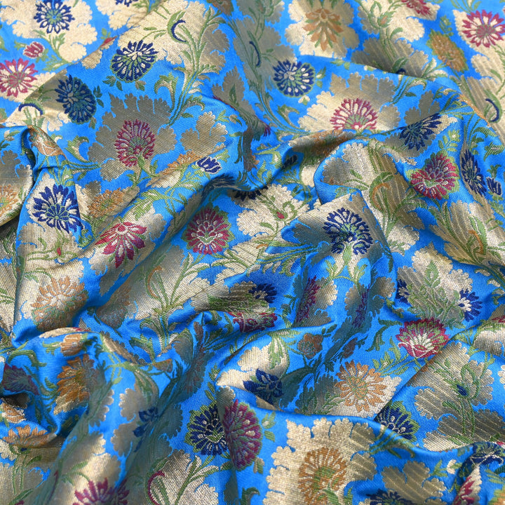 Satin Kimkhab Multi Brocade Fabric | Heavy Luxury Zari Woven Designer Fabric | RS0022-18