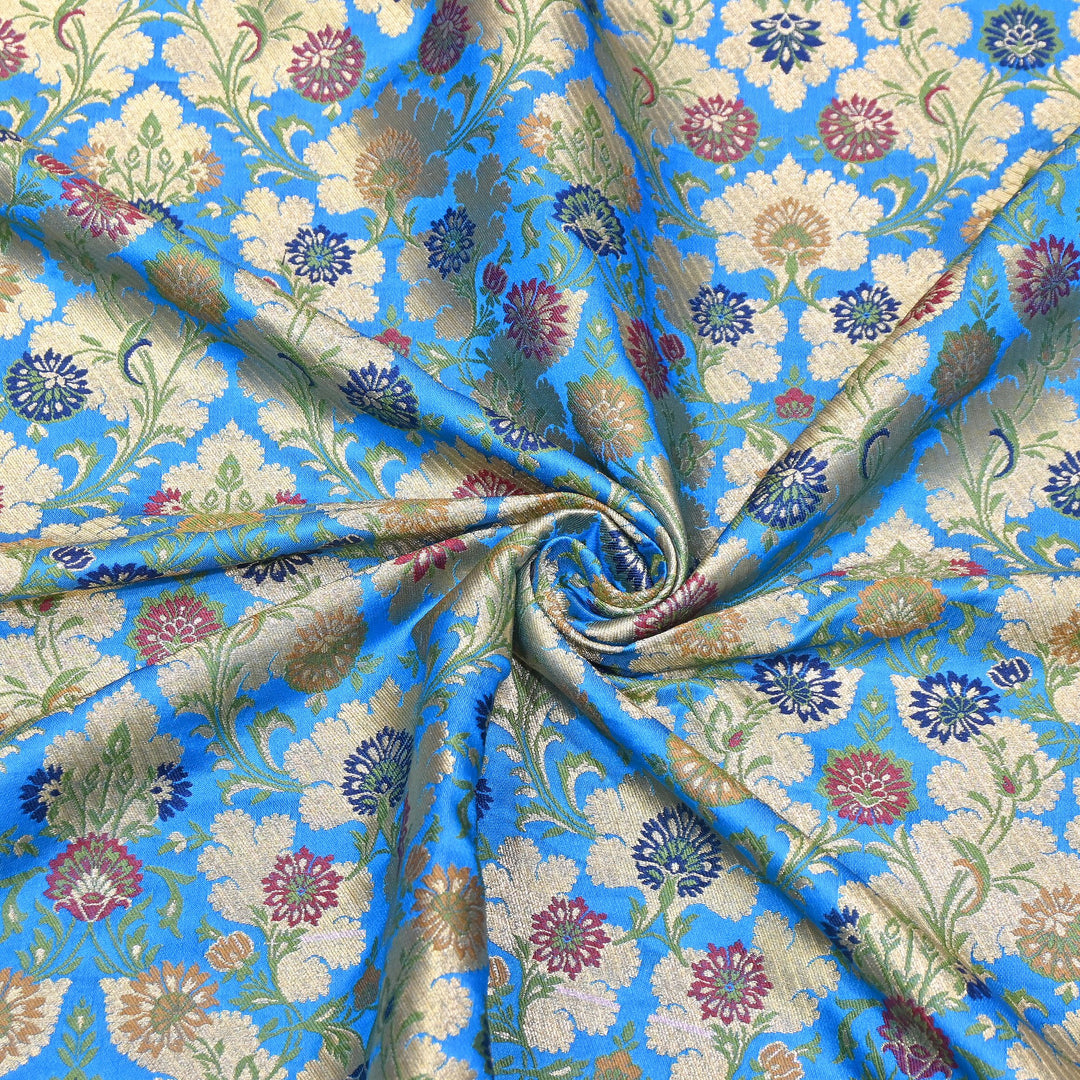 Satin Kimkhab Multi Brocade Fabric | Heavy Luxury Zari Woven Designer Fabric | RS0022-18