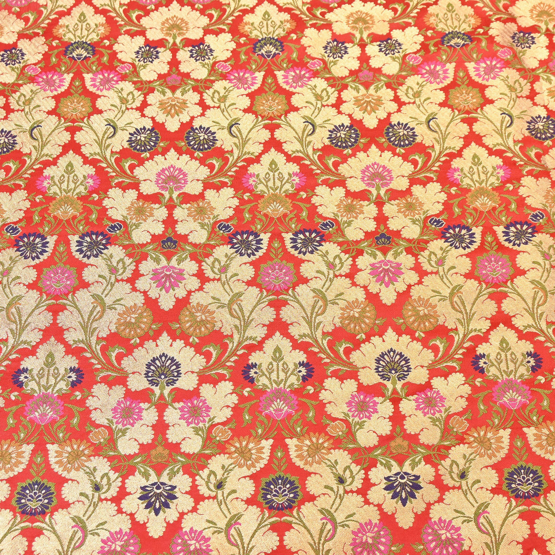 Satin Kimkhab Multi Brocade Fabric | Heavy Luxury Zari Woven Designer Fabric | RS0022-19