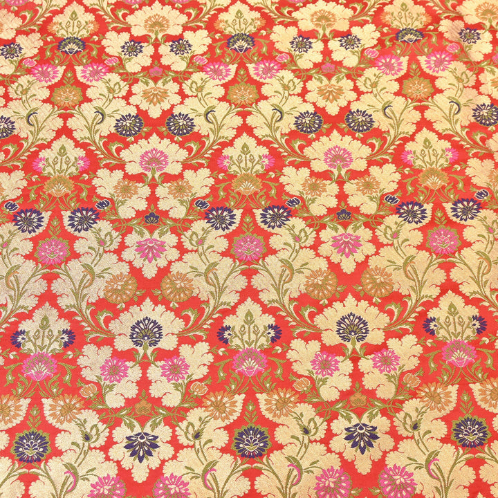 Satin Kimkhab Multi Brocade Fabric | Heavy Luxury Zari Woven Designer Fabric | RS0022-19