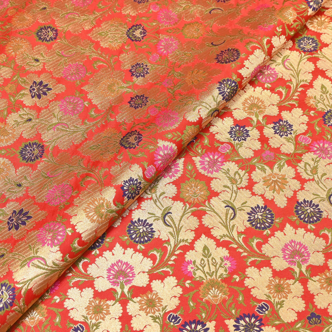Satin Kimkhab Multi Brocade Fabric | Heavy Luxury Zari Woven Designer Fabric | RS0022-19
