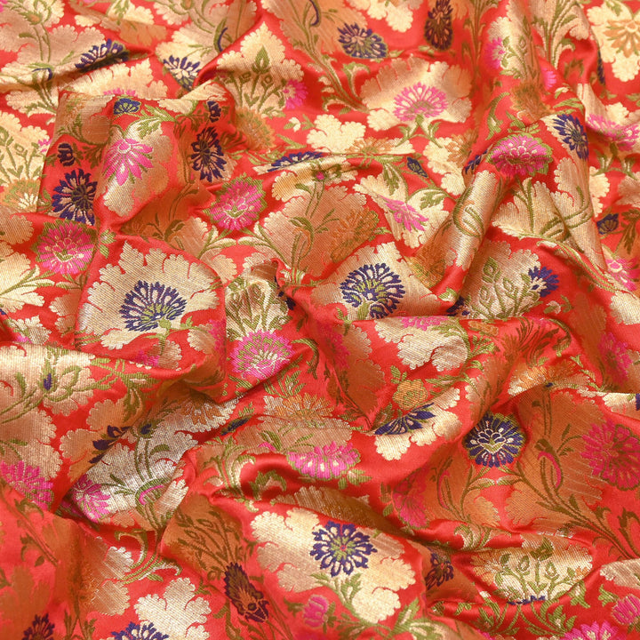 Satin Kimkhab Multi Brocade Fabric | Heavy Luxury Zari Woven Designer Fabric | RS0022-19