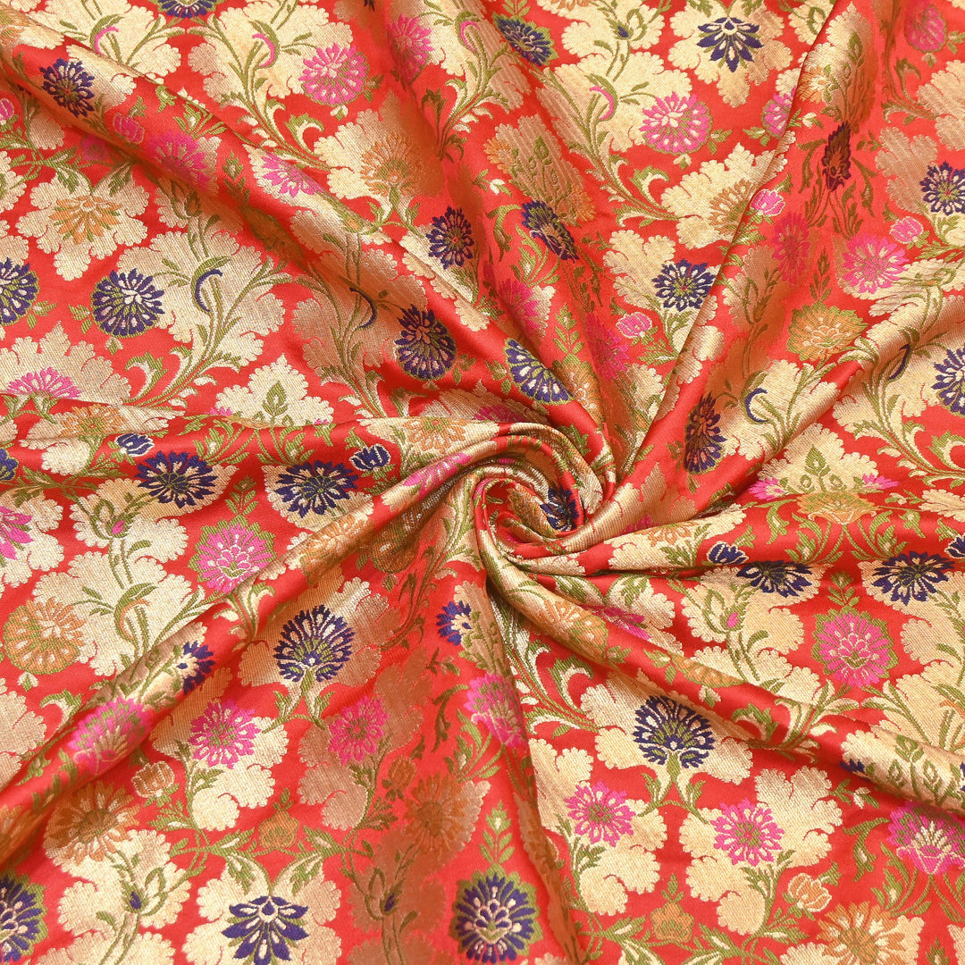 Satin Kimkhab Multi Brocade Fabric | Heavy Luxury Zari Woven Designer Fabric | RS0022-19
