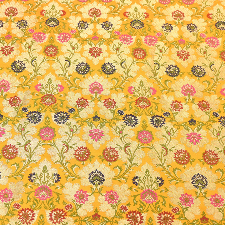 Satin Kimkhab Multi Brocade Fabric | Heavy Luxury Zari Woven Designer Fabric | RS0022-20