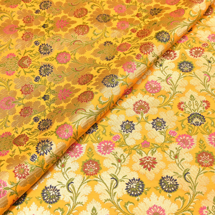Satin Kimkhab Multi Brocade Fabric | Heavy Luxury Zari Woven Designer Fabric | RS0022-20