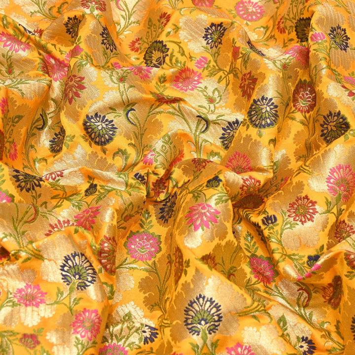 Satin Kimkhab Multi Brocade Fabric | Heavy Luxury Zari Woven Designer Fabric | RS0022-20