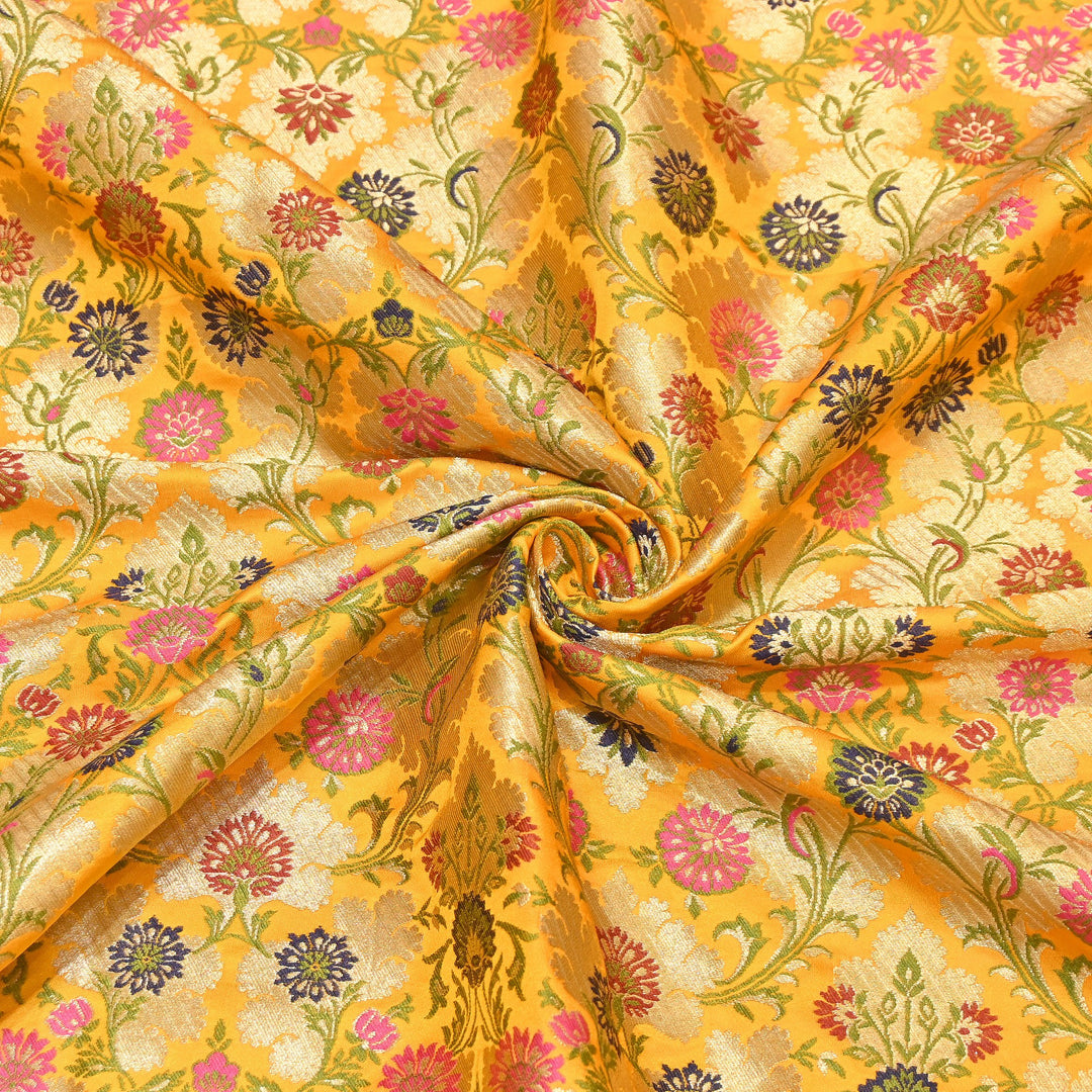 Satin Kimkhab Multi Brocade Fabric | Heavy Luxury Zari Woven Designer Fabric | RS0022-20