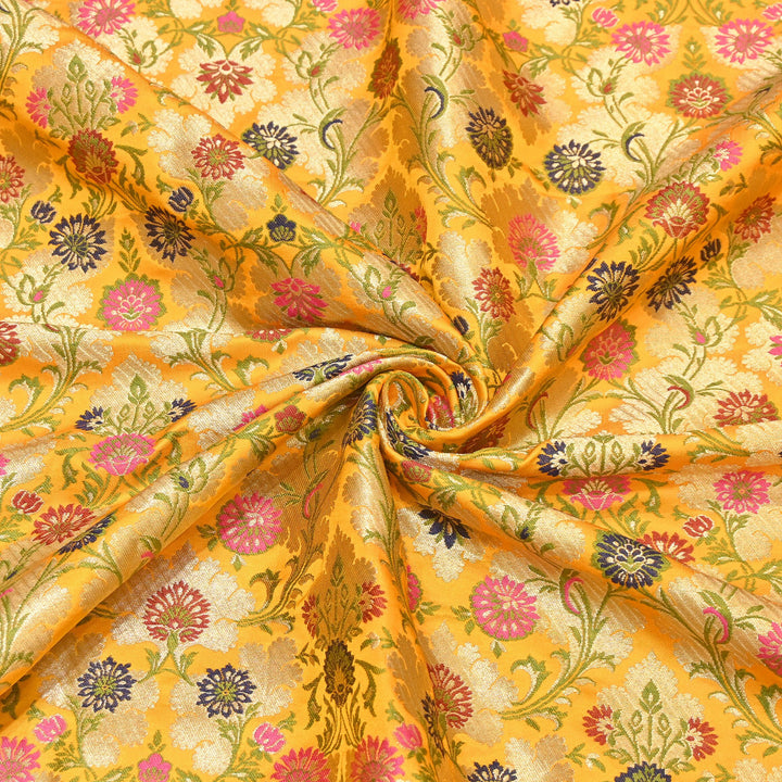 Satin Kimkhab Multi Brocade Fabric | Heavy Luxury Zari Woven Designer Fabric | RS0022-20