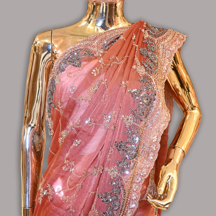 Tissue Cut Dana Sequins & Zari work Saree | JS7538-02