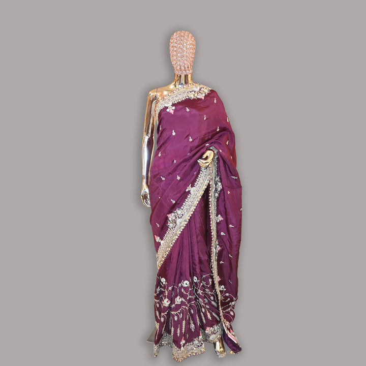 Crepe Silk Pearl (Moti) Noratan Work Saree | JS0723-01