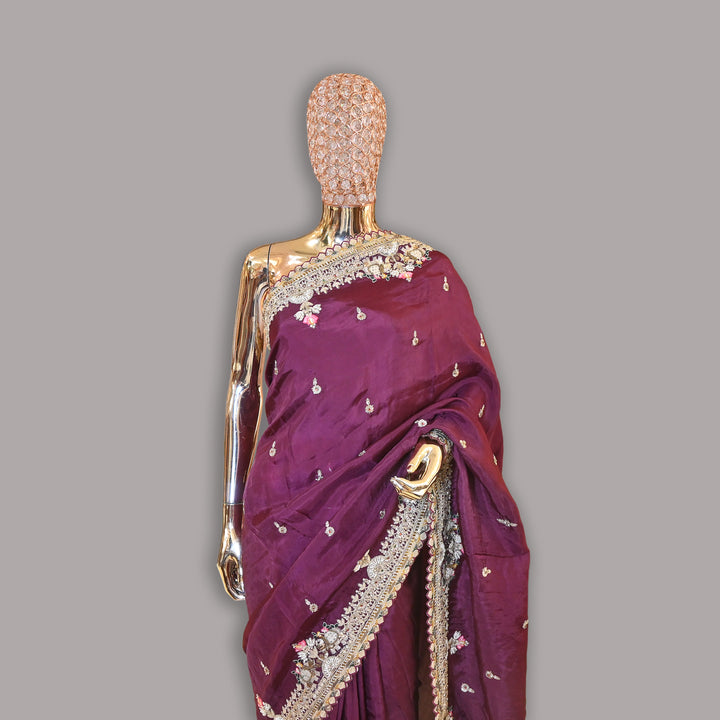 Crepe Silk Pearl (Moti) Noratan Work Saree | JS0723-01