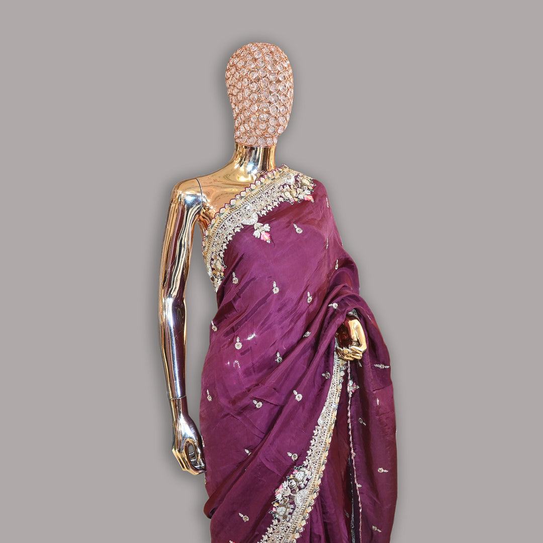Crepe Silk Pearl (Moti) Noratan Work Saree | JS0723-01