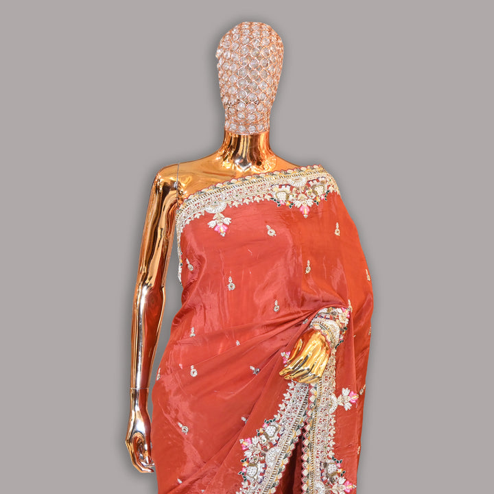 Crepe Silk Pearl (Moti) Noratan Work Saree | JS0723-02