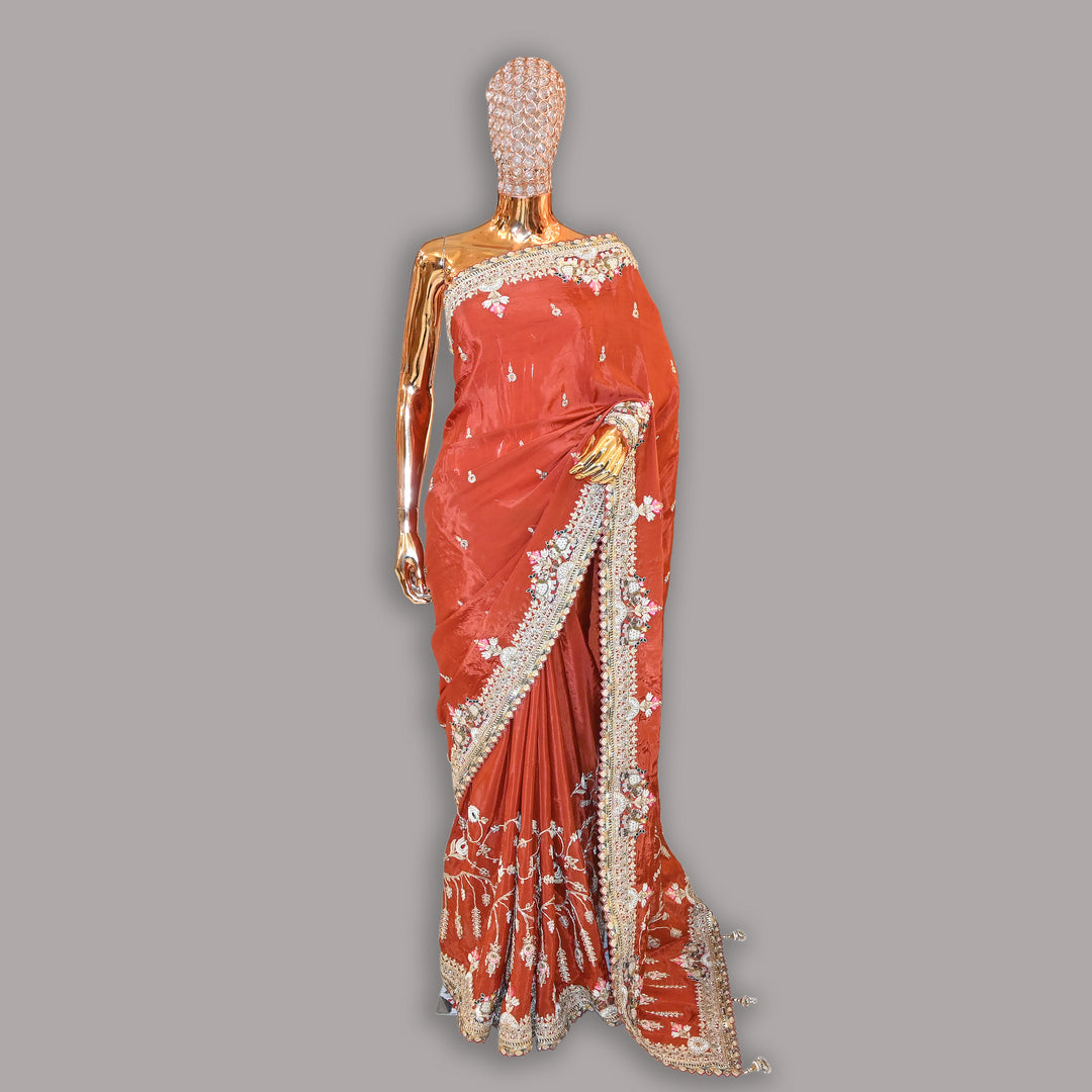 Crepe Silk Pearl (Moti) Noratan Work Saree | JS0723-02