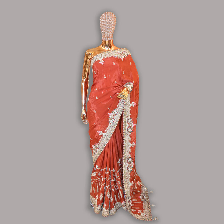 Crepe Silk Pearl (Moti) Noratan Work Saree | JS0723-02