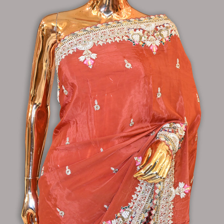 Crepe Silk Pearl (Moti) Noratan Work Saree | JS0723-02