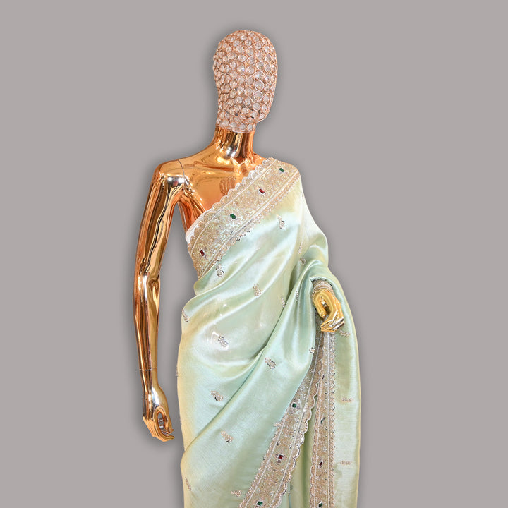 Tissue Cut Dana Pearl (moti) & Mina Kari Work Saree | JS0591-01