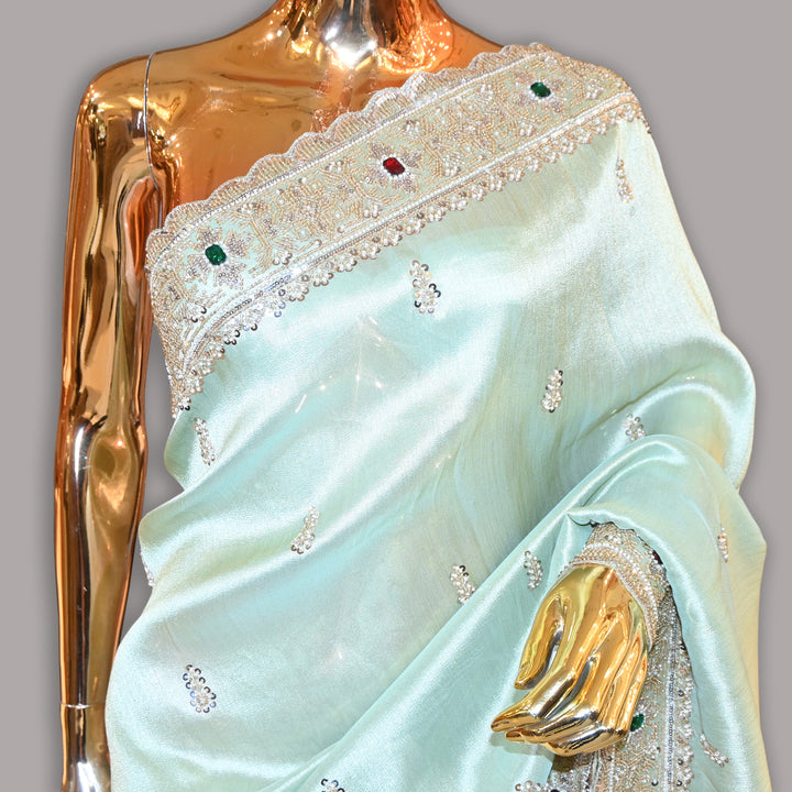 Tissue Cut Dana Pearl (moti) & Mina Kari Work Saree | JS0591-01