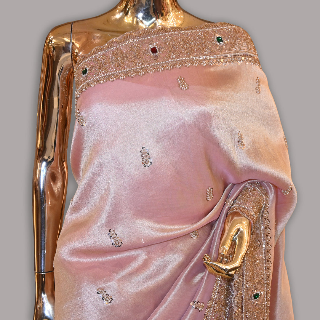 Tissue Cut Dana Pearl (moti) & Mina Kari Work Saree | JS0591-02