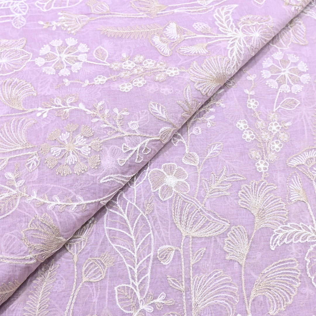 Mul Chanderi Thread Embroidery Fabric – Designer Summer Fabric– F73572-2