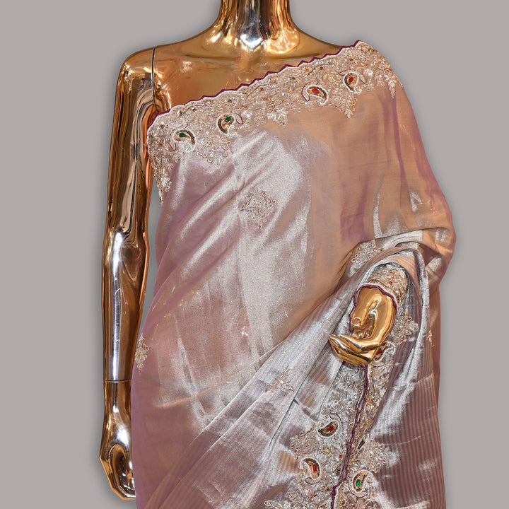 Tissue Pearl (Moti) Crystal Sequins & Zari Work Saree | JS0715-01