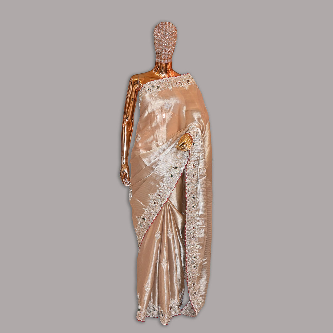 Tissue Pearl (Moti) Crystal Sequins & Zari Work Saree | JS0715-02
